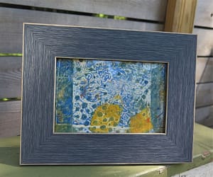 Monoprint 4 X 6 Original Yellow, blue swirls